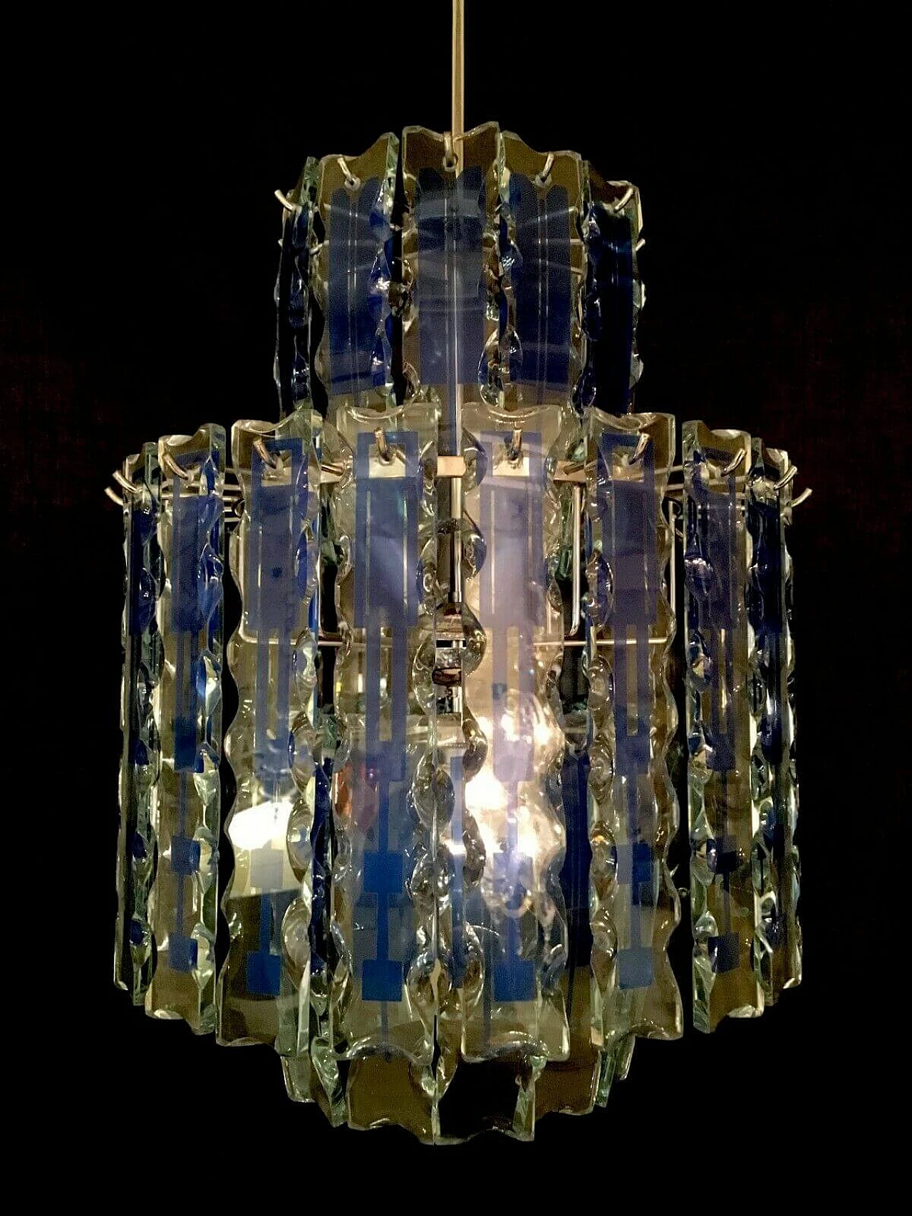 Lampadario in vetro e ferro cromato di Cristal Art, anni '70 1203431