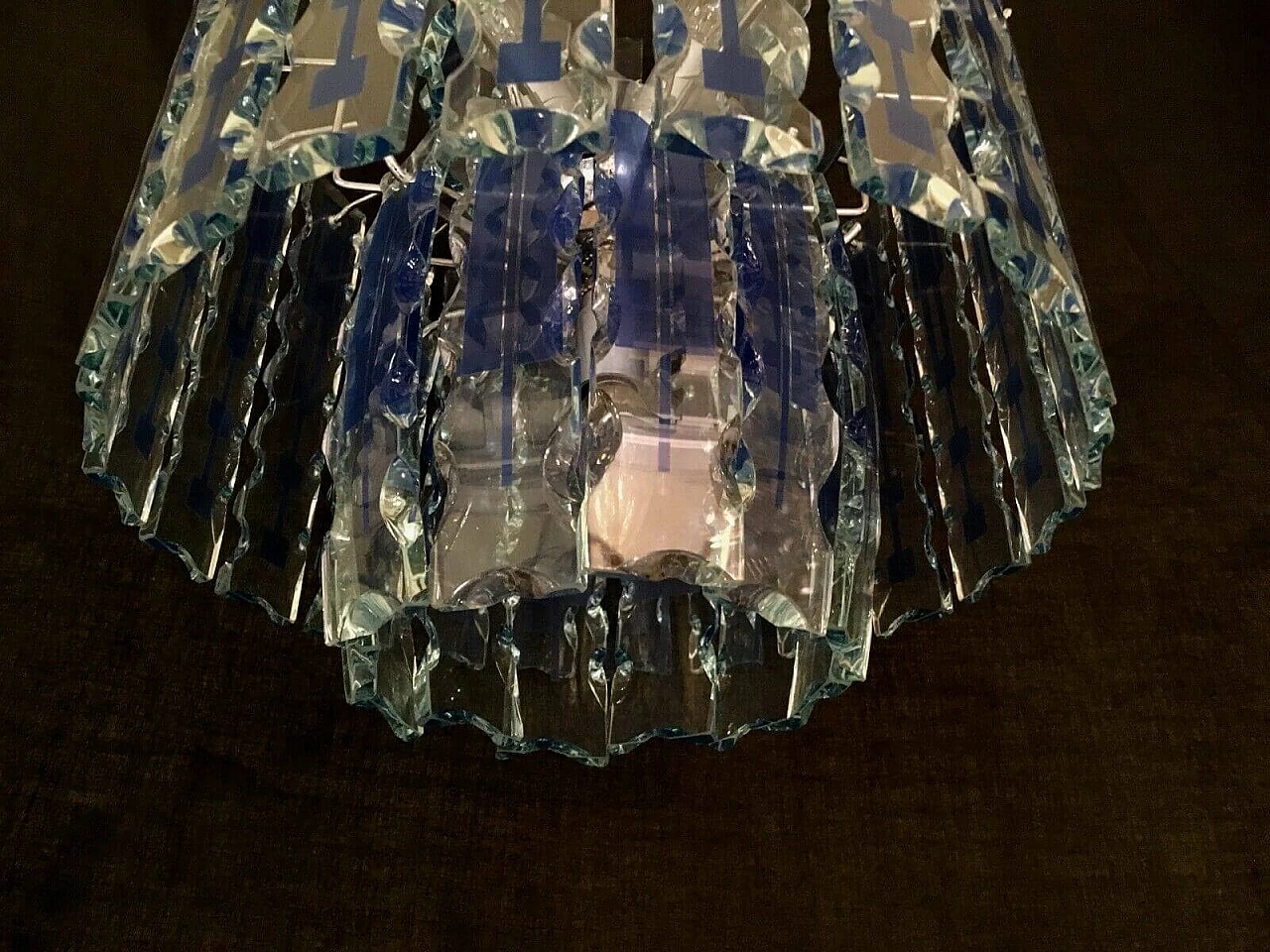 Lampadario in vetro e ferro cromato di Cristal Art, anni '70 1203432