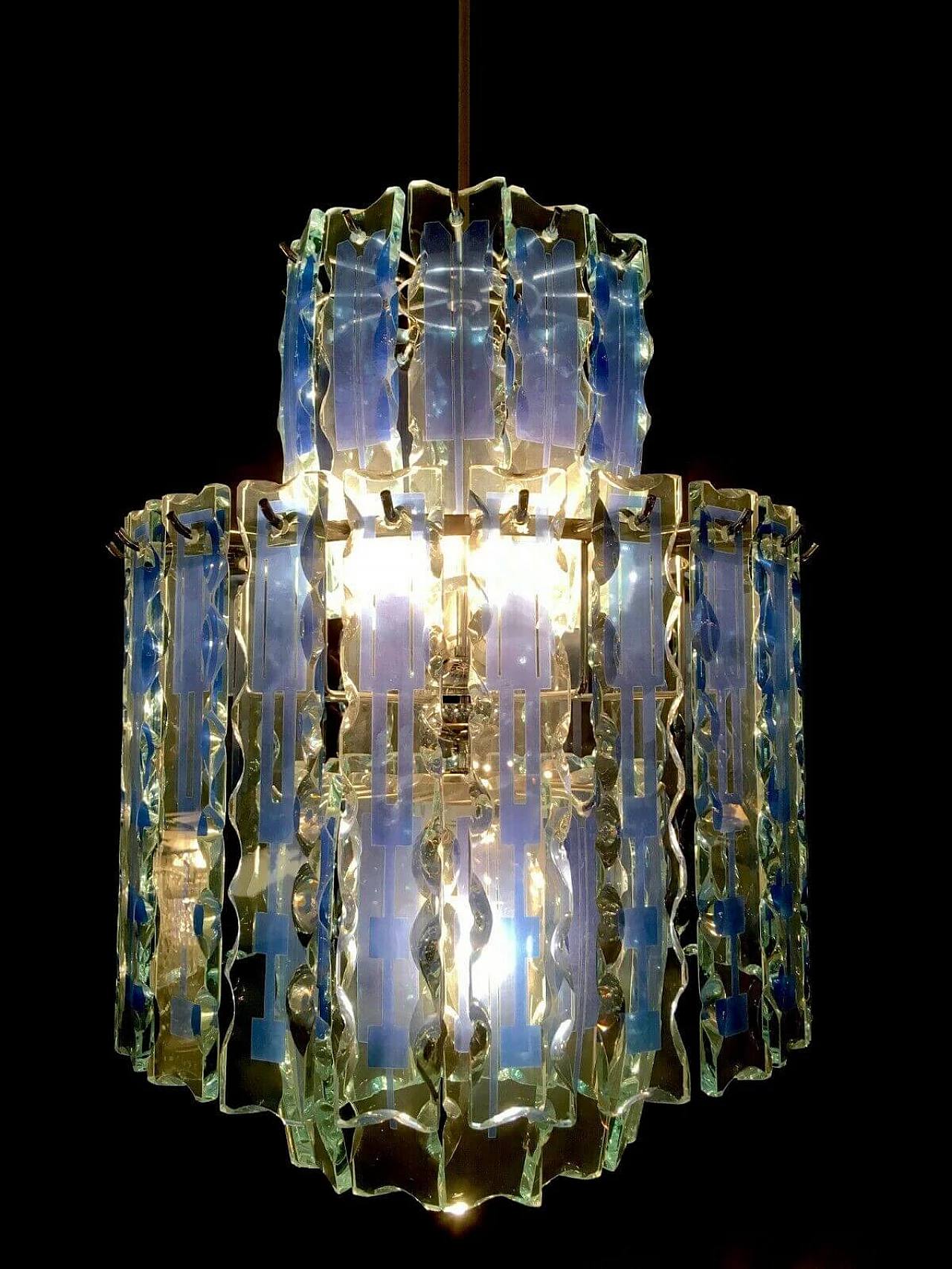 Lampadario in vetro e ferro cromato di Cristal Art, anni '70 1203433