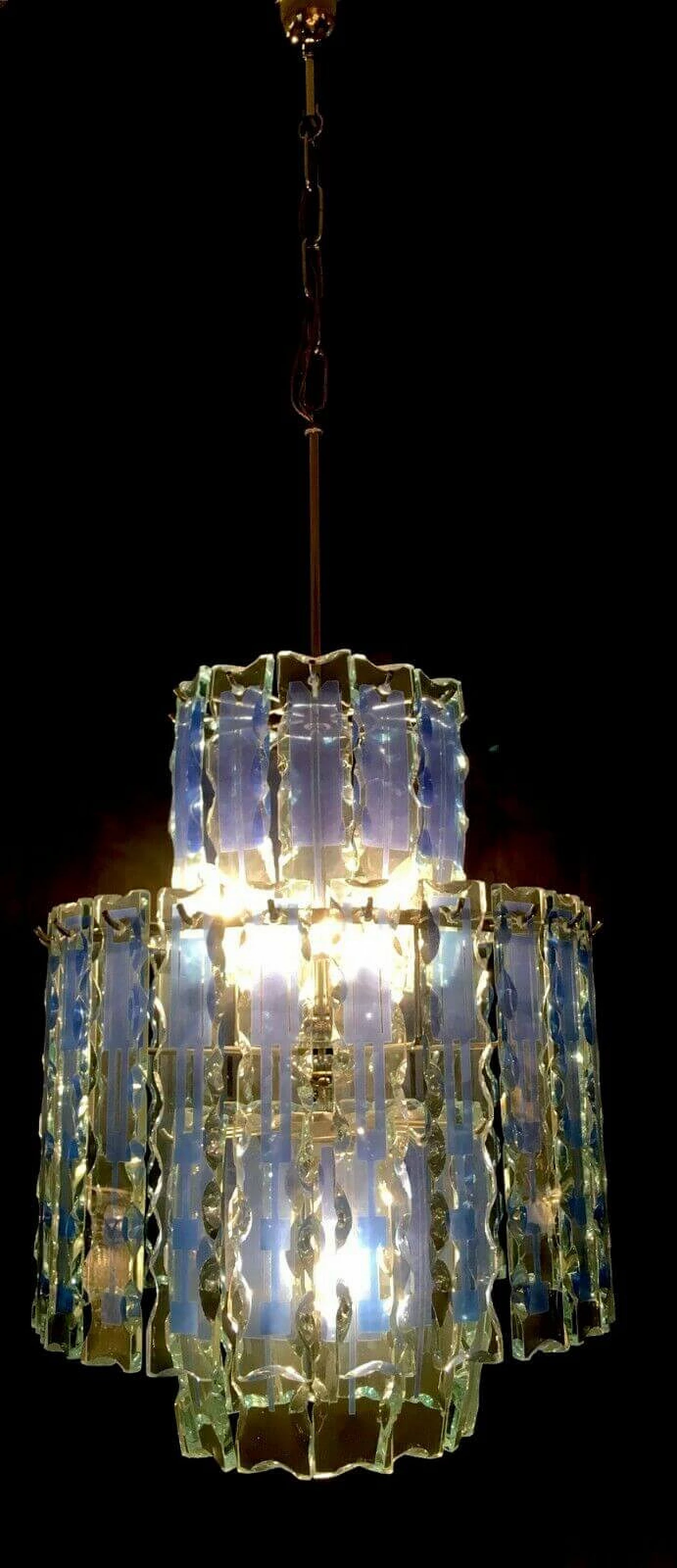 Glass and chromed iron chandelier by Cristal Art, 70s 1203434