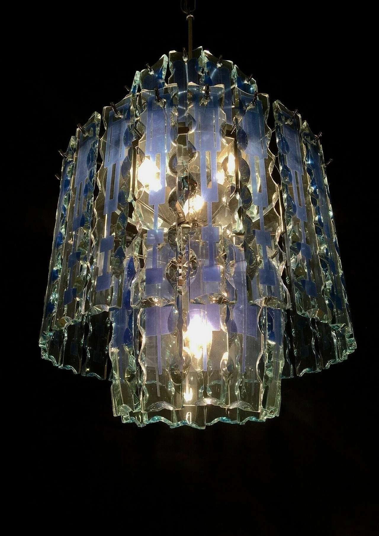 Glass and chromed iron chandelier by Cristal Art, 70s 1203435