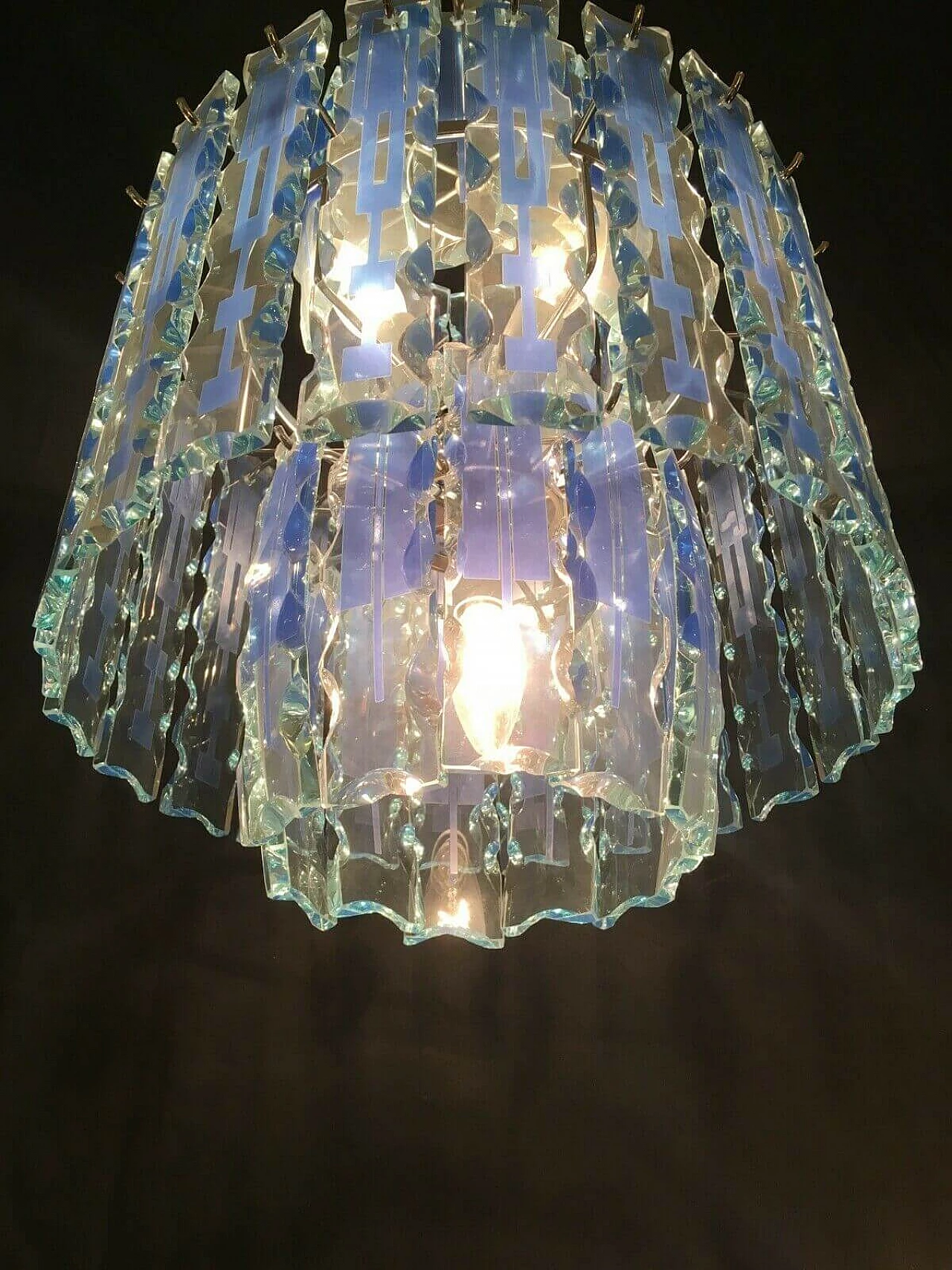 Glass and chromed iron chandelier by Cristal Art, 70s 1203437