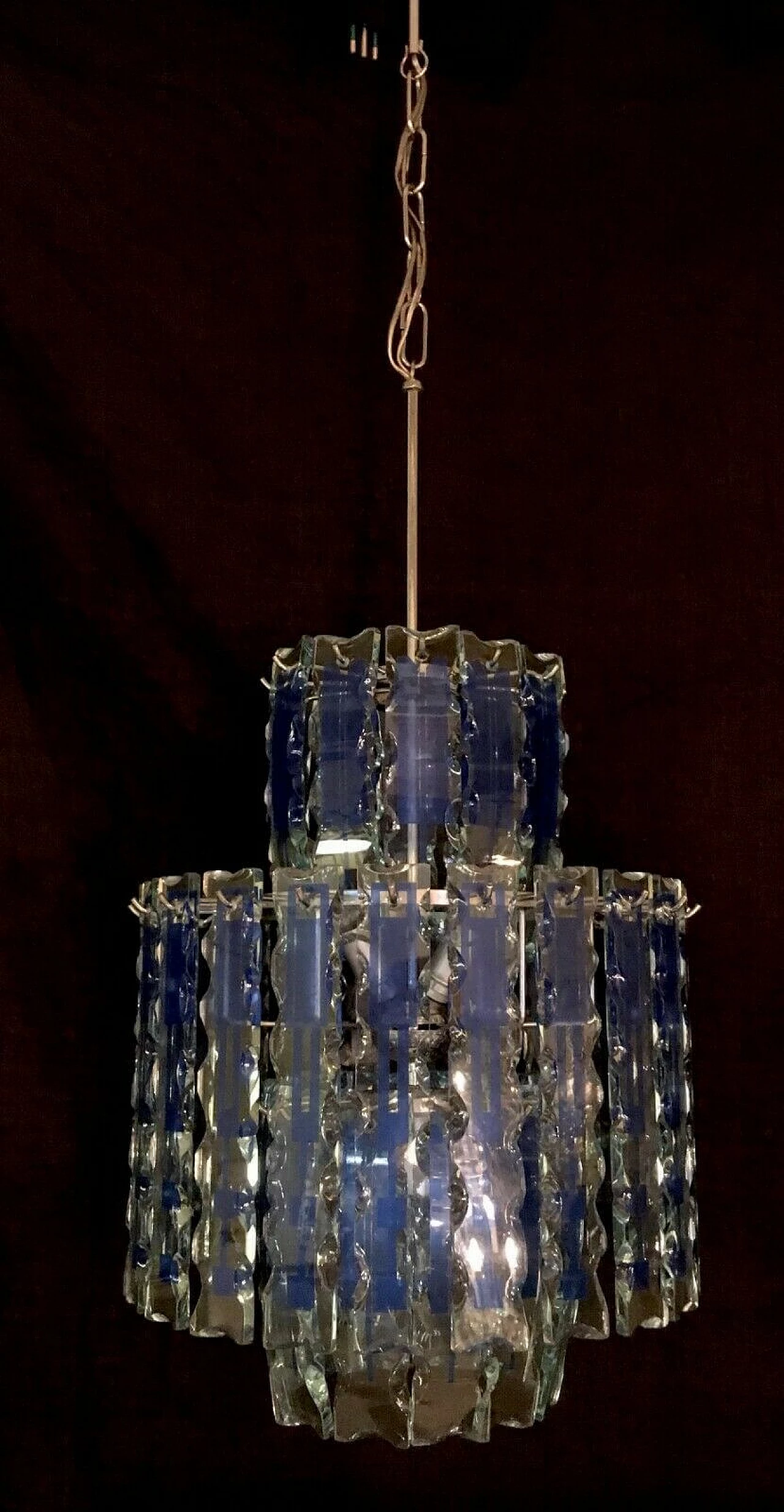 Lampadario in vetro e ferro cromato di Cristal Art, anni '70 1203438