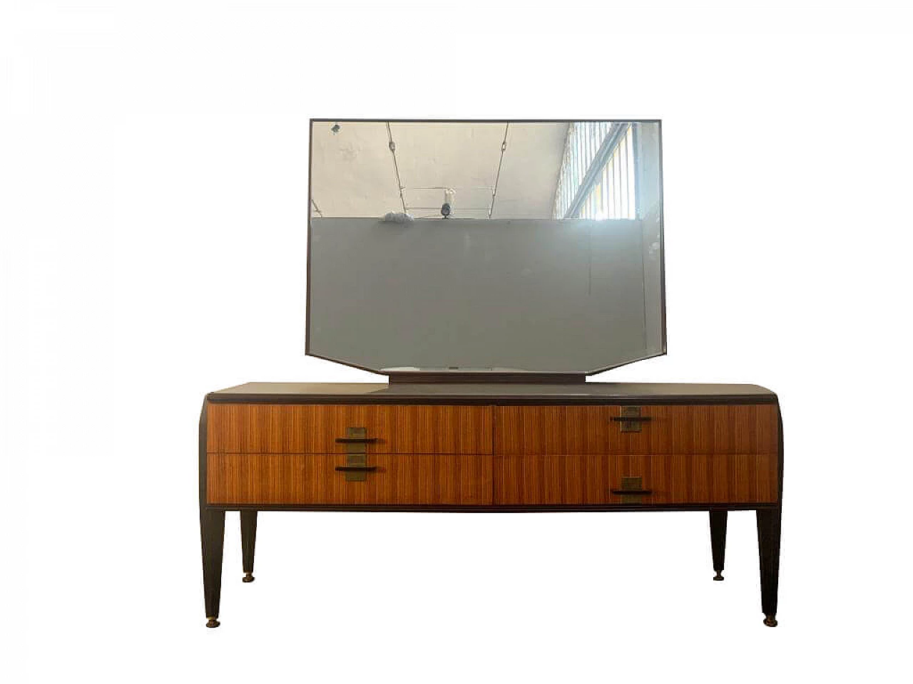 Set made of Zebrano and rosewood sideboard with glass top and Mirror, 1958 1203958