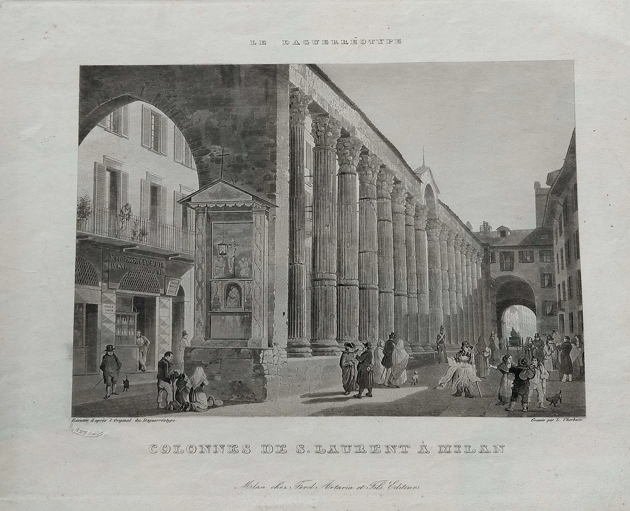 Aquatint Colonnes de S. Laurent in Milan by Luigi Cherbuin, 19th century 1204101