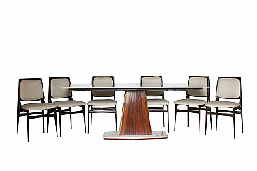 Set da pranzo di Vittorio Dassi con 6 sedie e 1 tavolo in legno e marmo, anni '60