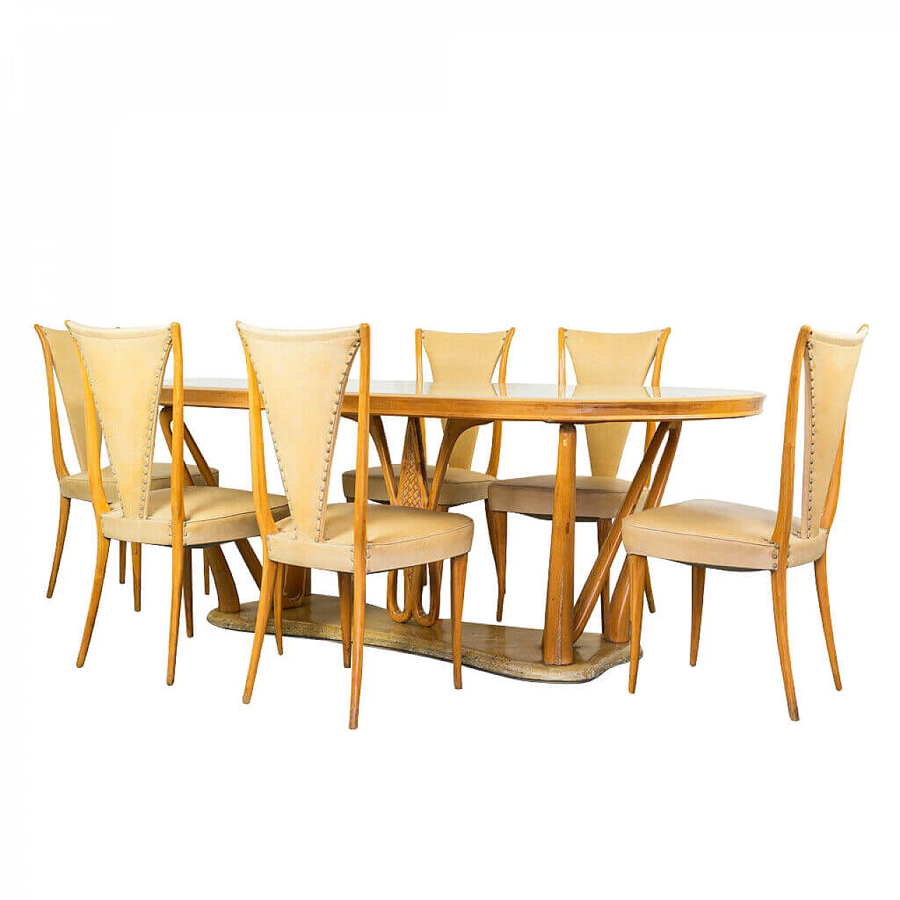 Tavolo da pranzo con 6 sedie di Vittorio Dassi, anni '40 1204199