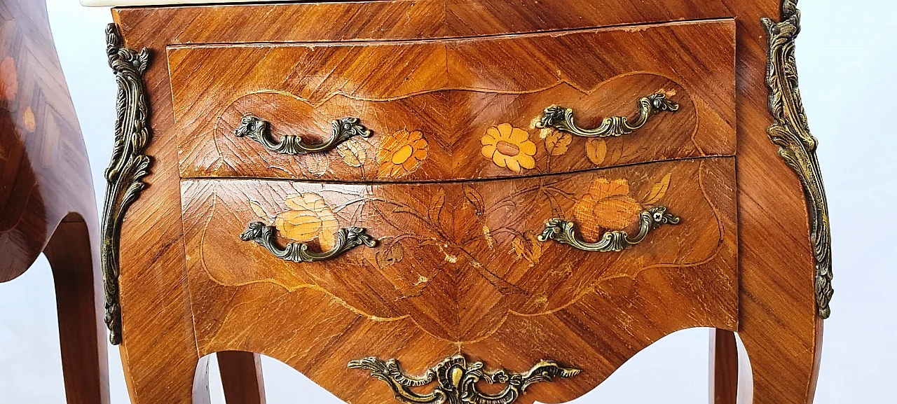 Pair of bedside tables inlaid with marble, 20th century 1204497