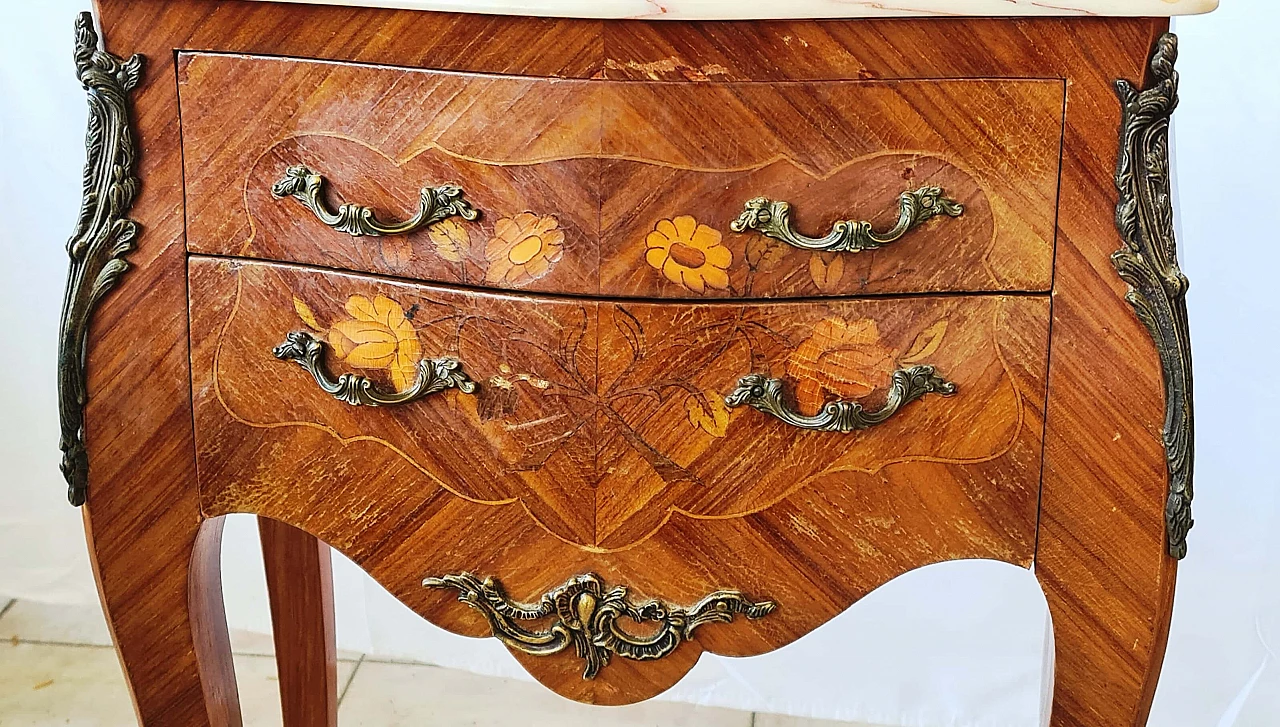 Pair of bedside tables inlaid with marble, 20th century 1204498