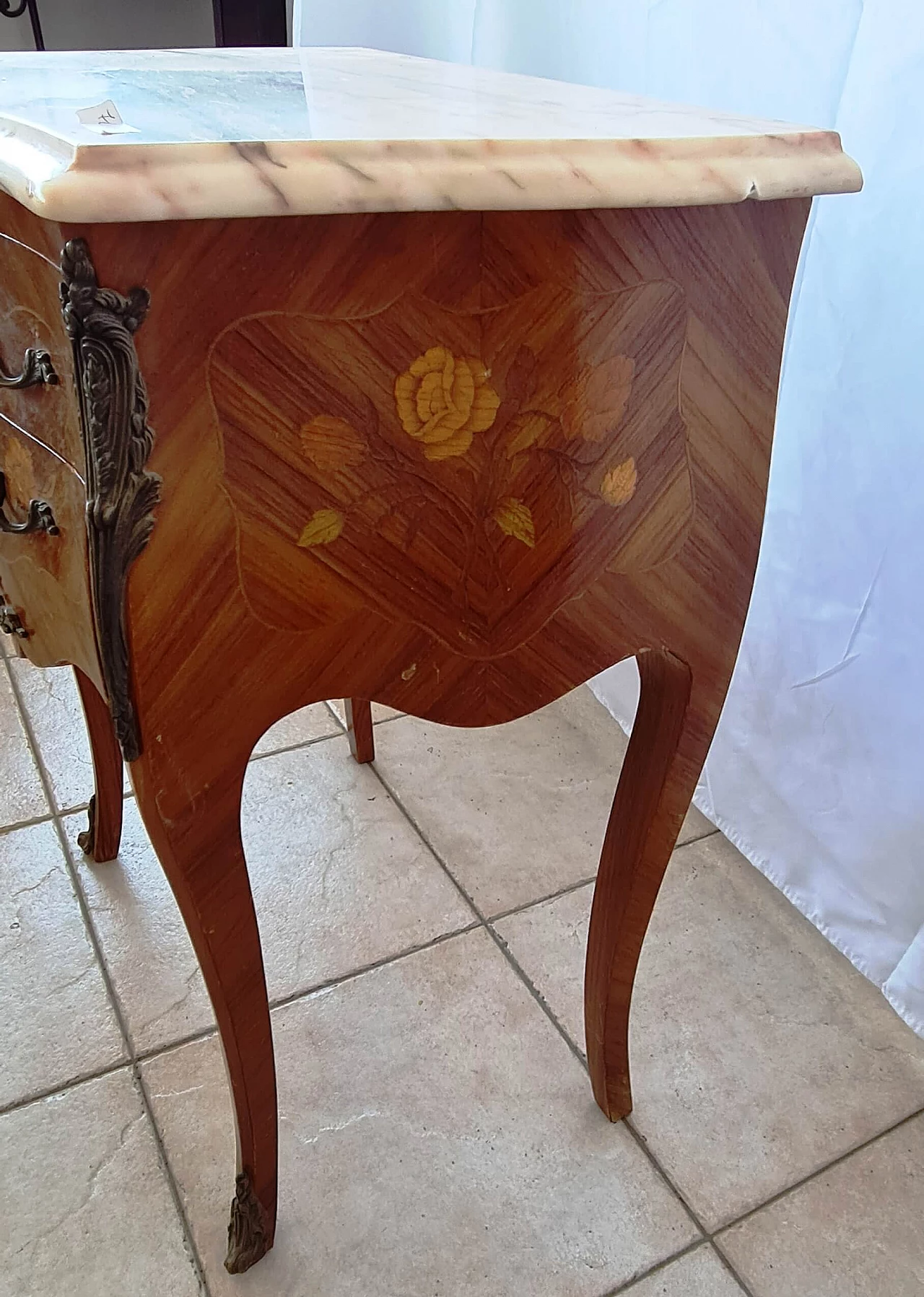 Pair of bedside tables inlaid with marble, 20th century 1204500