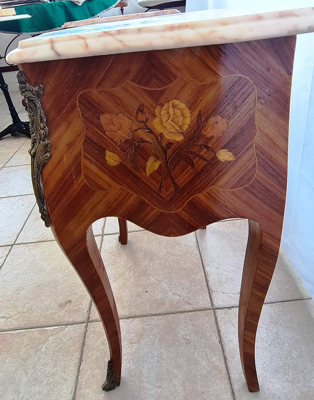 Pair of bedside tables inlaid with marble, 20th century 1204507