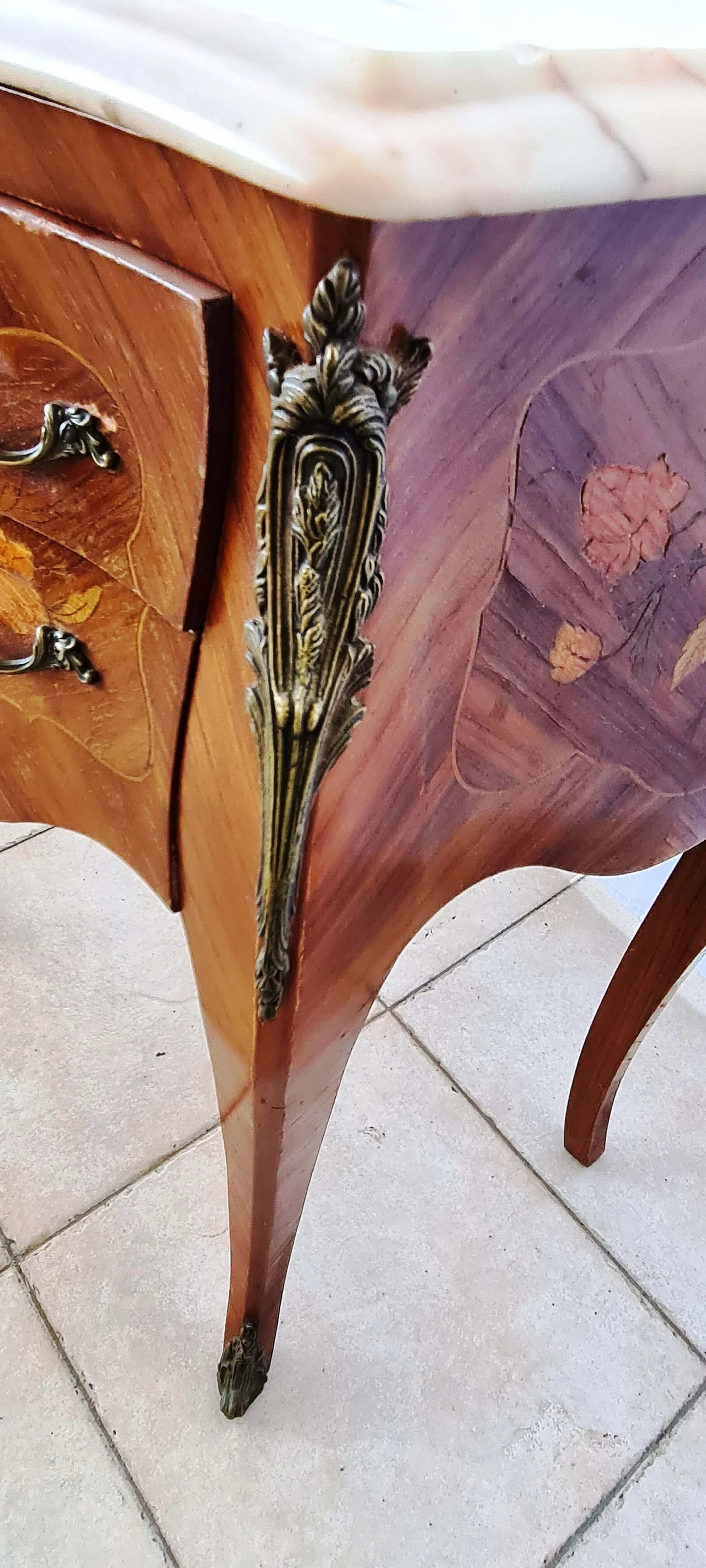 Pair of bedside tables inlaid with marble, 20th century 1204509