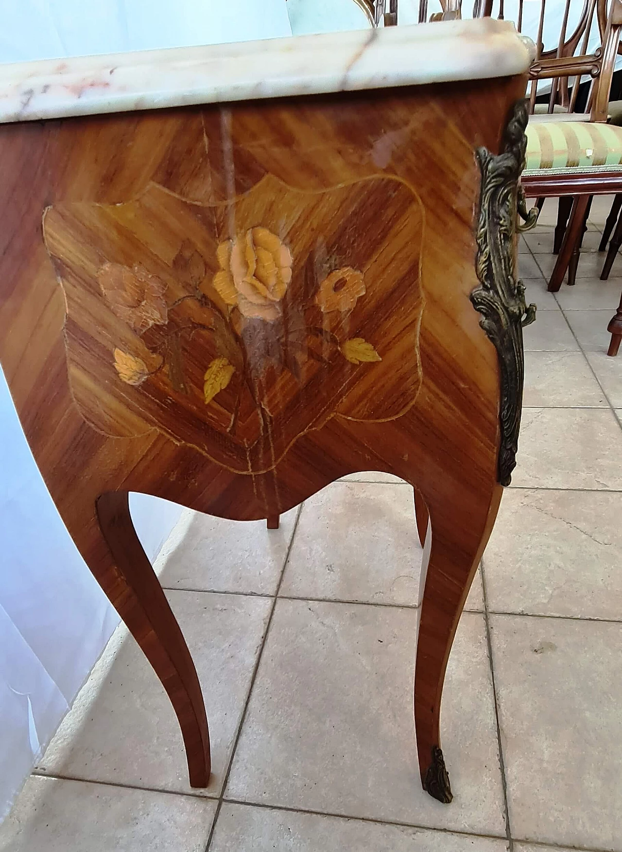 Pair of bedside tables inlaid with marble, 20th century 1204510