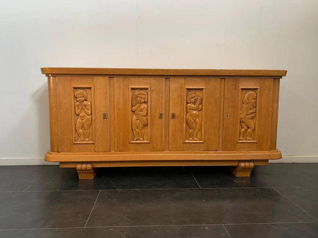Ash wood sideboard with carved panels, 1930s 1204569