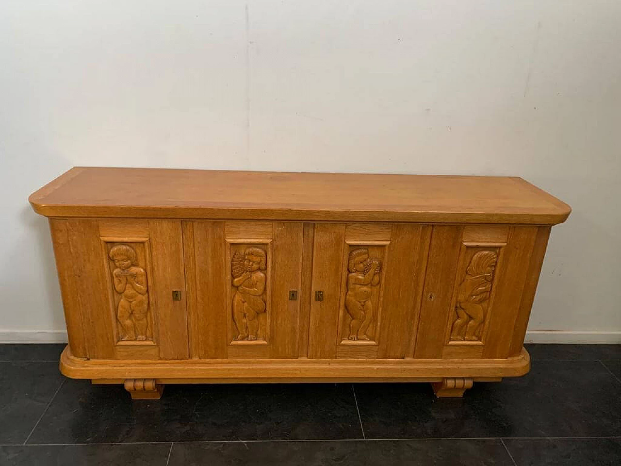 Ash wood sideboard with carved panels, 1930s 1204571
