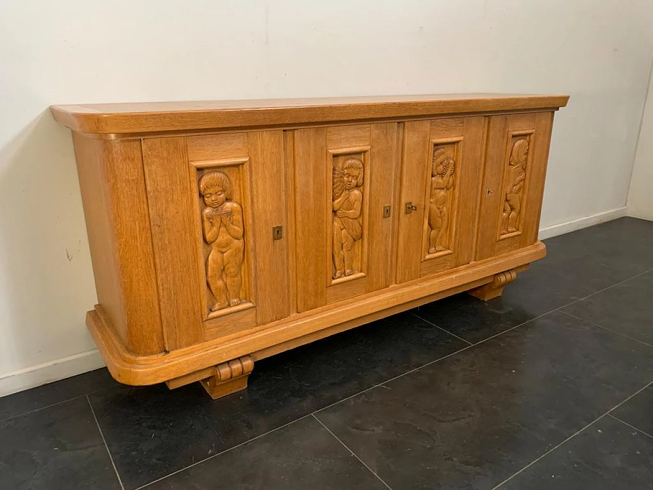 Ash wood sideboard with carved panels, 1930s 1204573