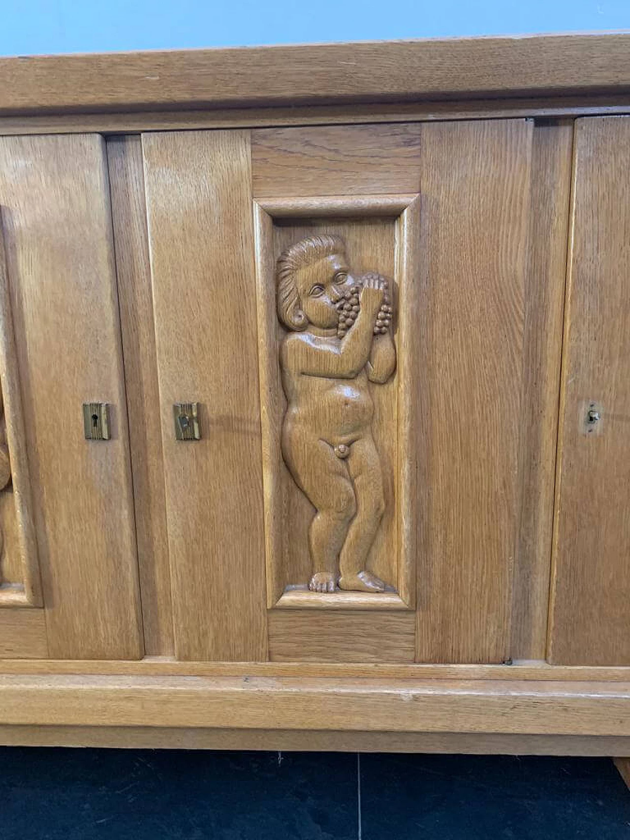 Ash wood sideboard with carved panels, 1930s 1204587