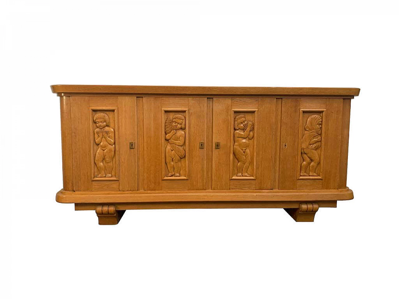 Ash wood sideboard with carved panels, 1930s 1204751