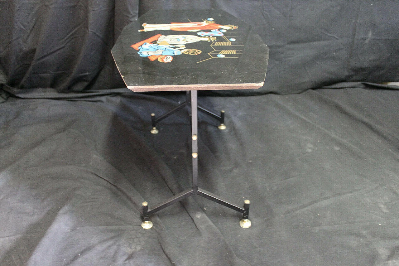 Painted coffee table in wood and brass, 50s 1205090