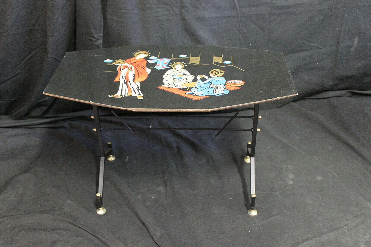 Painted coffee table in wood and brass, 50s 1205092