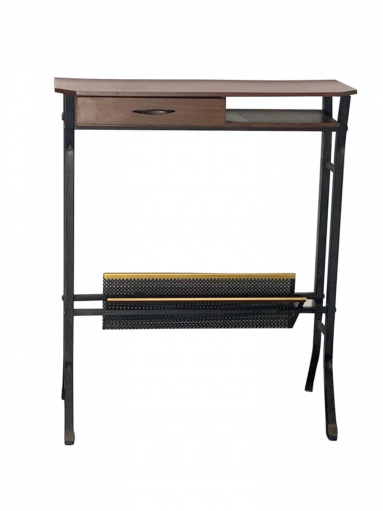 Mahogany, wrought iron and brass console table, 70s 1205313