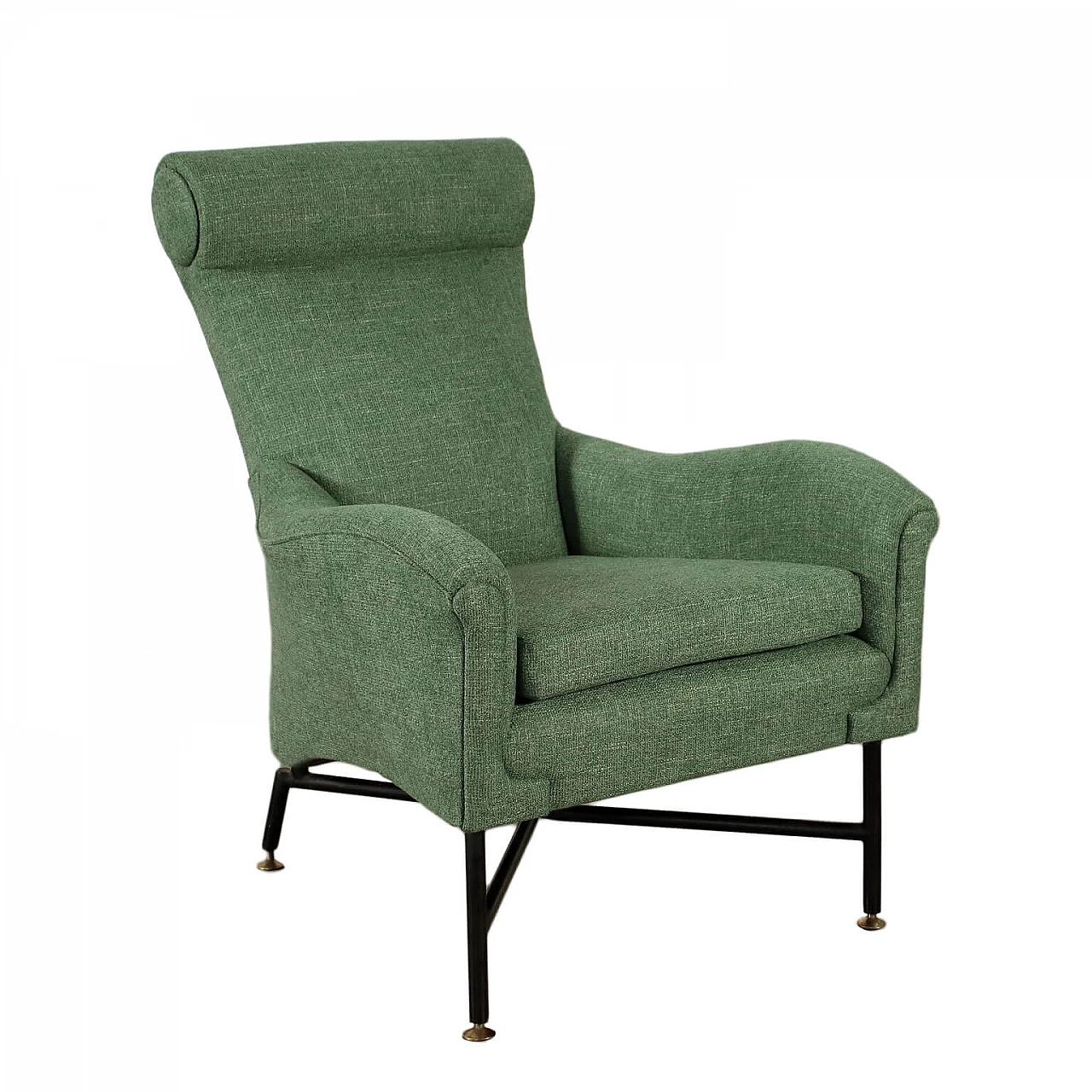 Fabric and brass armchair, 60s 1205344