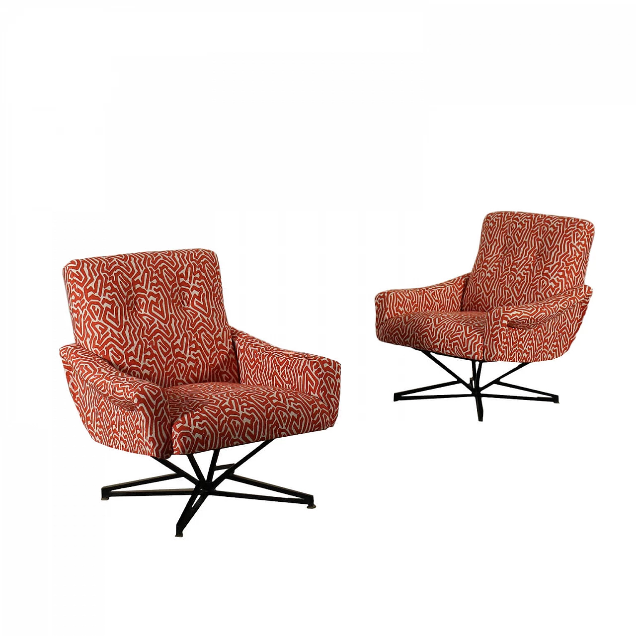 Pair of armchairs in fabric and enameled metal, 60s 1205380