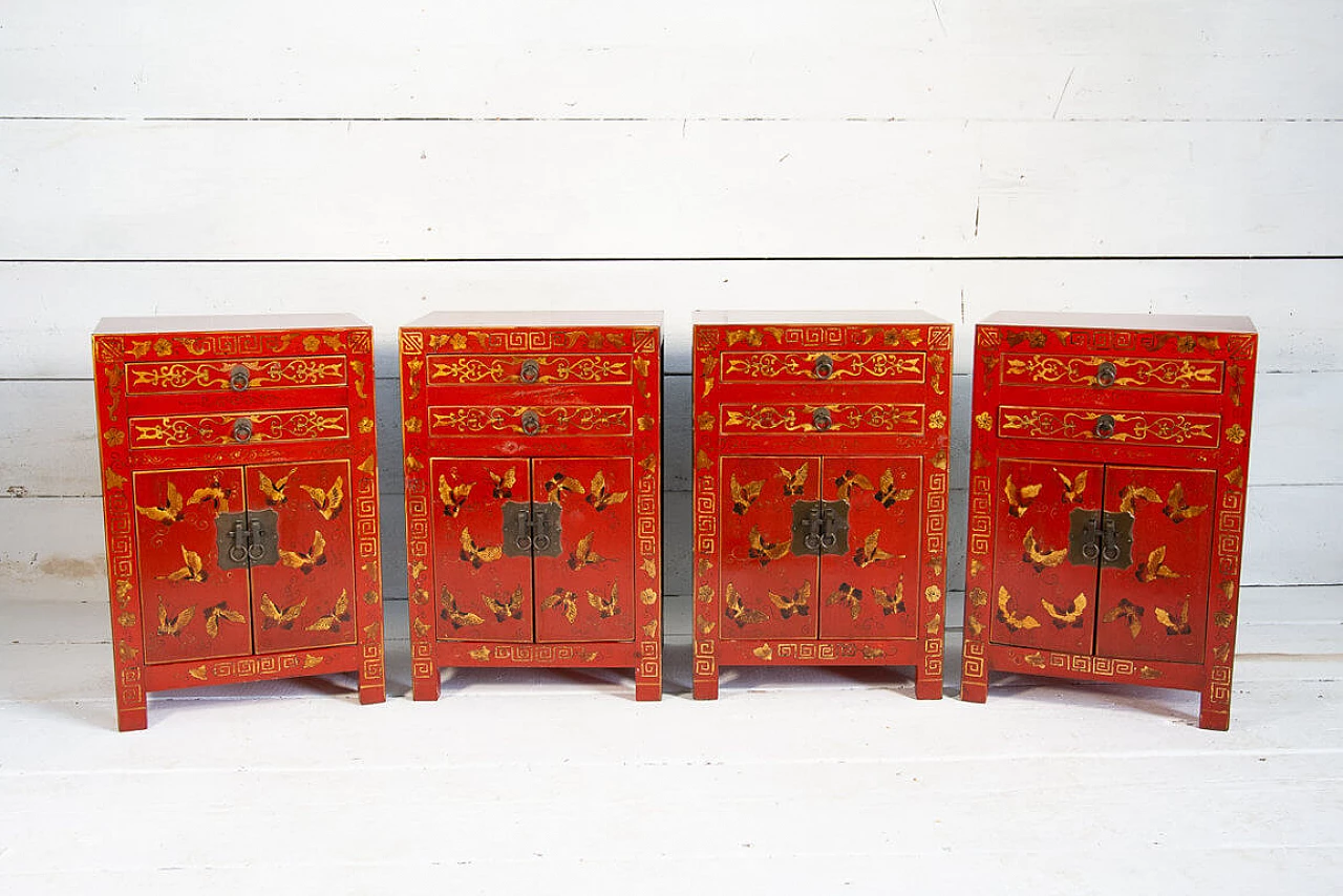 Four Chinese red lacquered side table, 80s 1205684