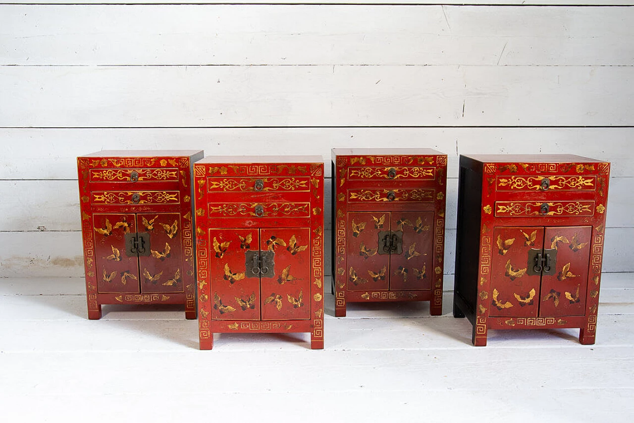 Four Chinese red lacquered side table, 80s 1205688