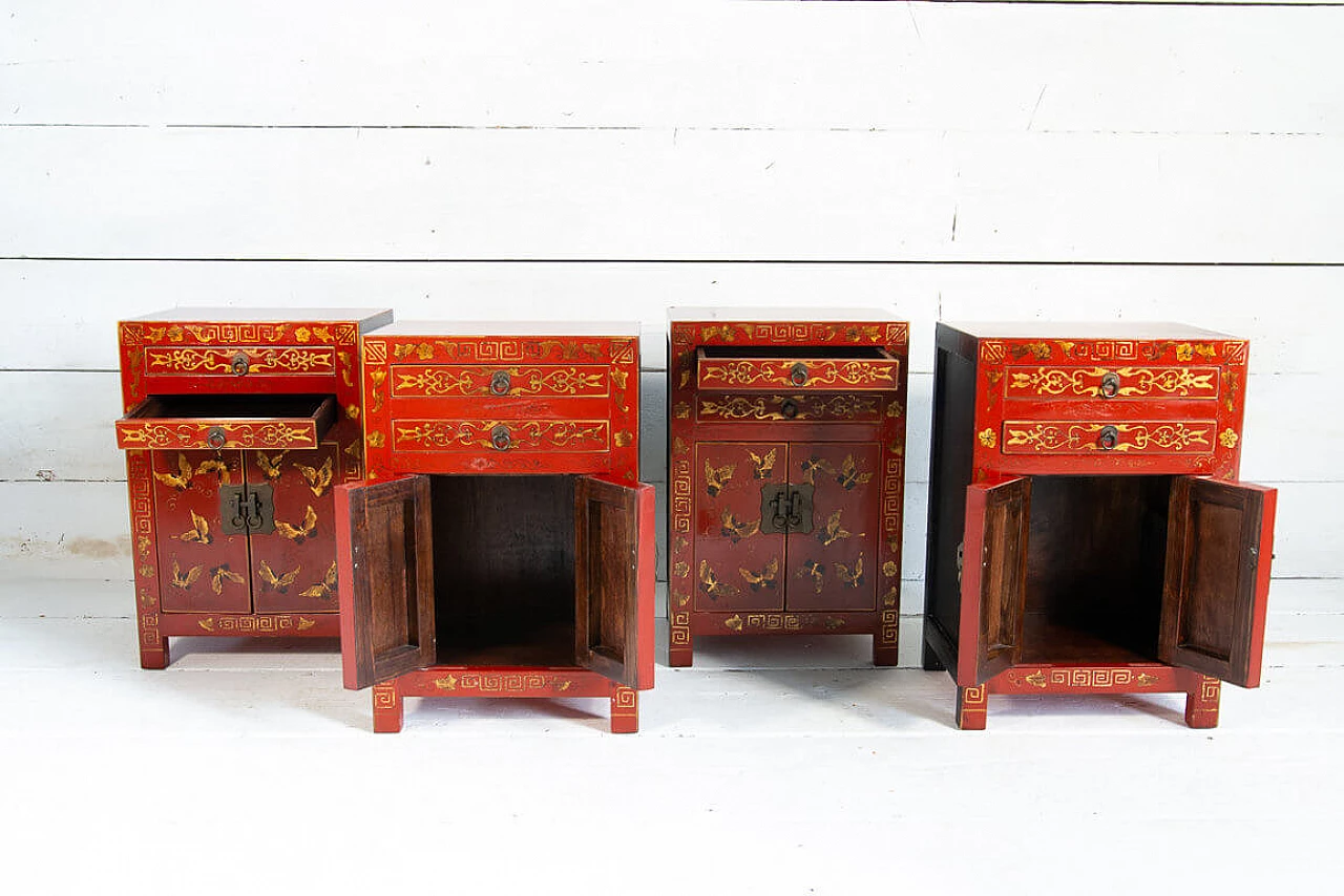 Four Chinese red lacquered side table, 80s 1205689