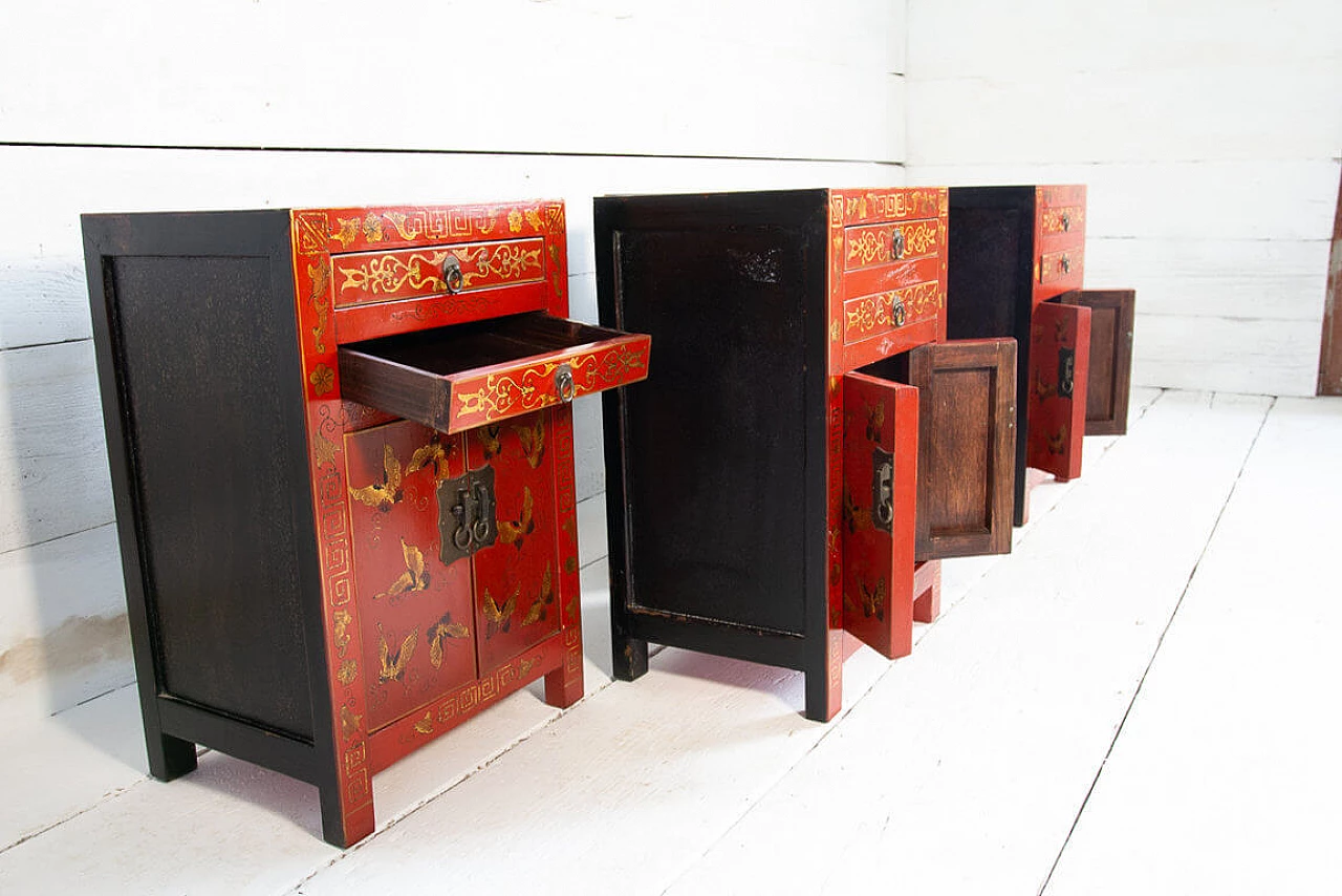 Four Chinese red lacquered side table, 80s 1205691