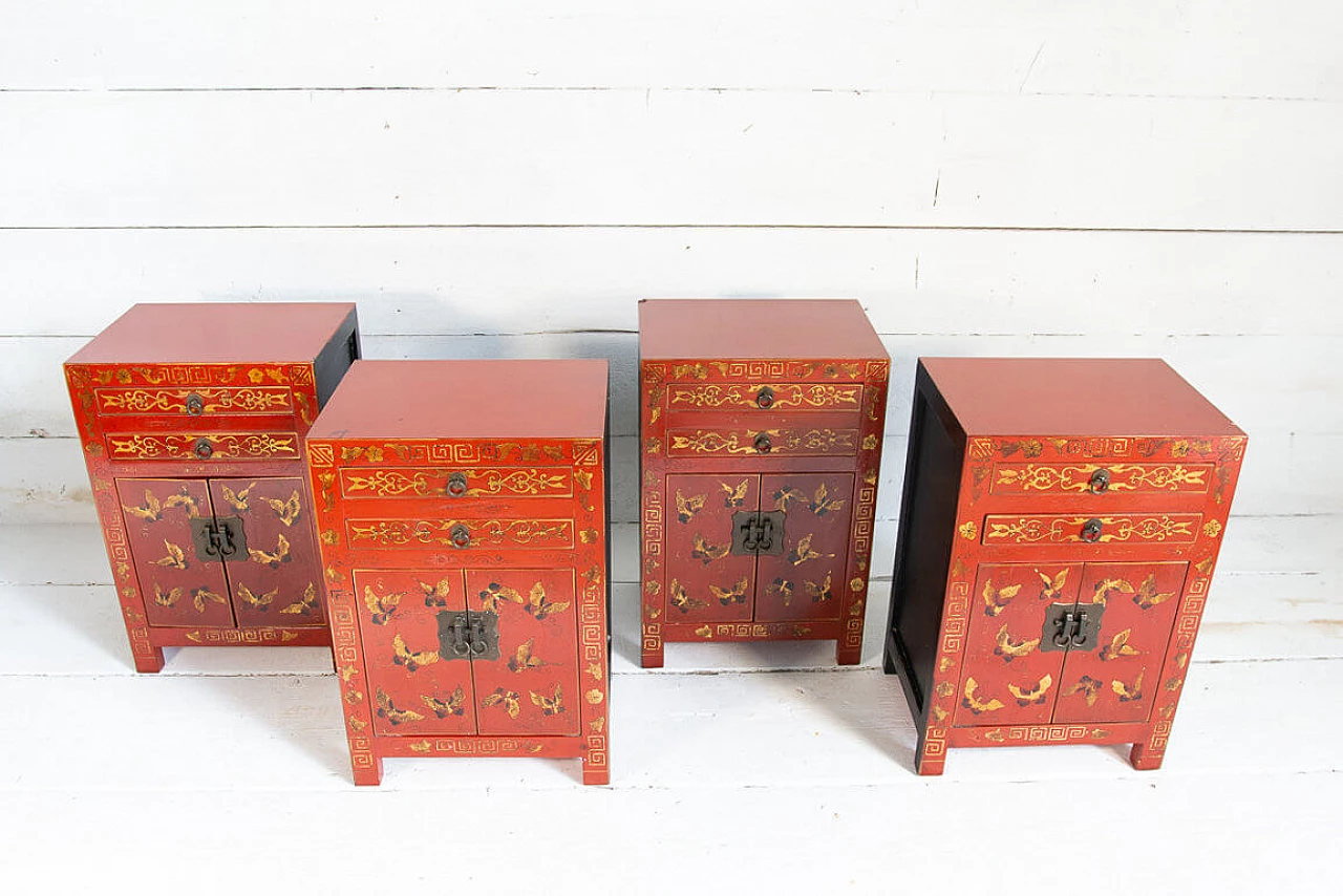 Four Chinese red lacquered side table, 80s 1205694