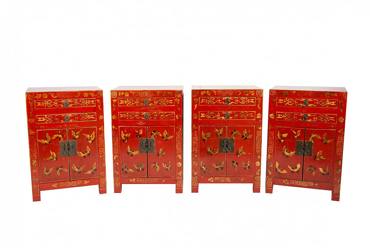 Four Chinese red lacquered side table, 80s 1205994