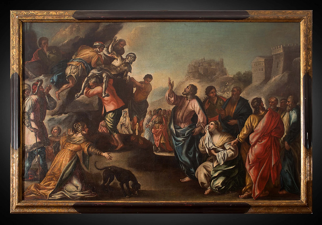 Olio su tela raffigurante "La resurrezione di Lazzaro", sec XVIII 1206137