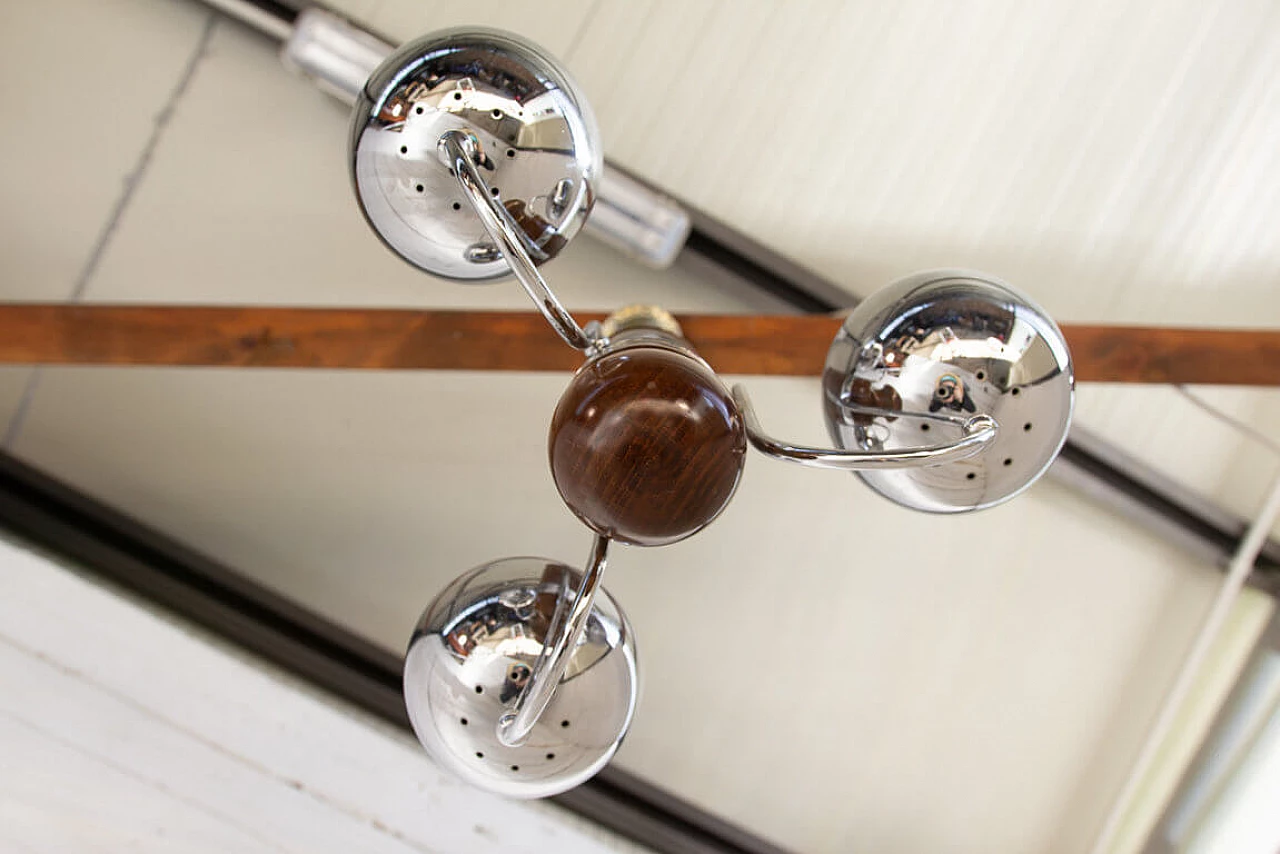 Chandelier in wood and steel, 70s 1206278