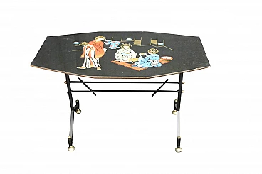 Painted coffee table in wood and brass, 50s