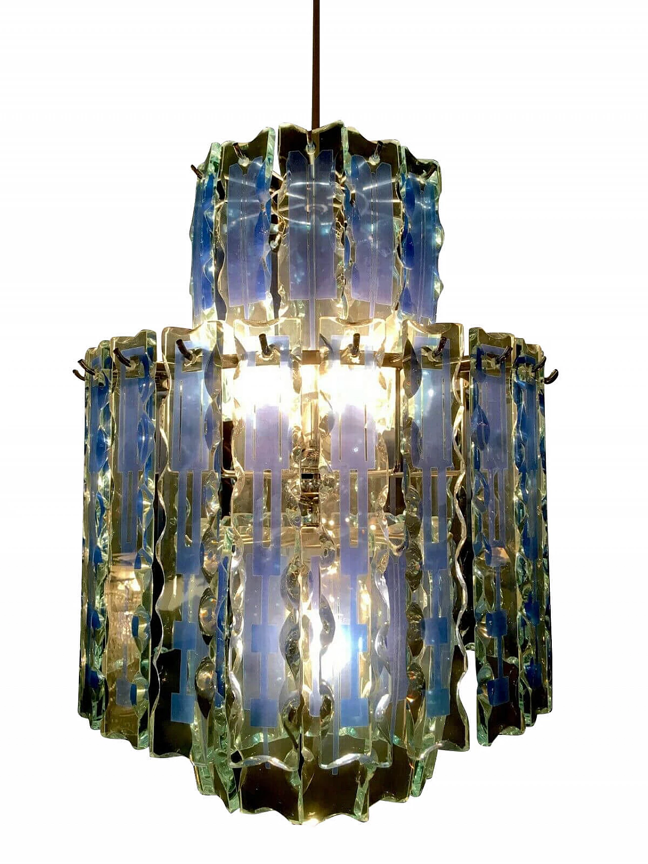 Lampadario in vetro e ferro cromato di Cristal Art, anni '70 1206325