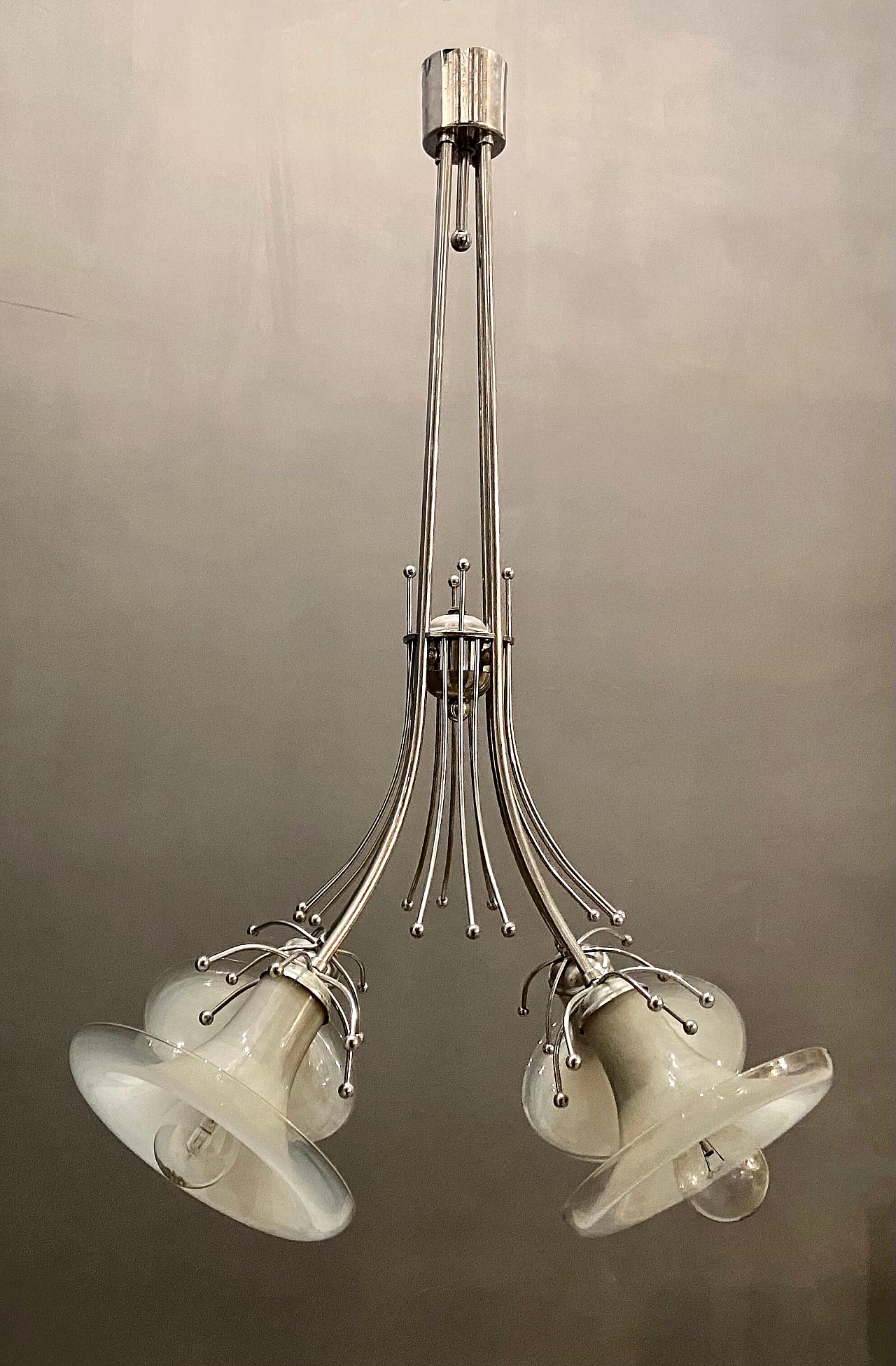 Midcentury  Gaetano Sciolari chandelier in Murano glass and chromed metal, 60s 1206341