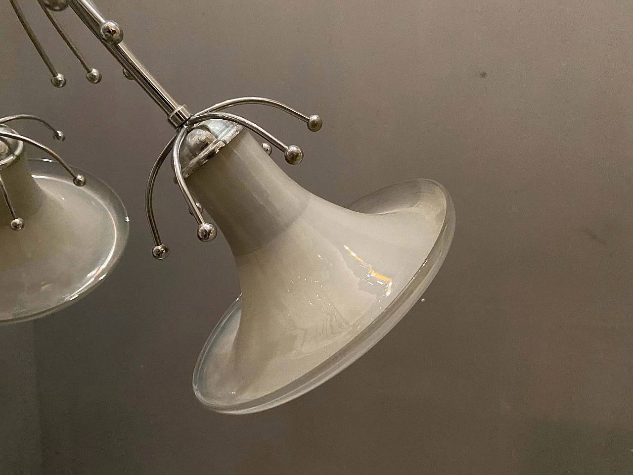 Midcentury  Gaetano Sciolari chandelier in Murano glass and chromed metal, 60s 1206343