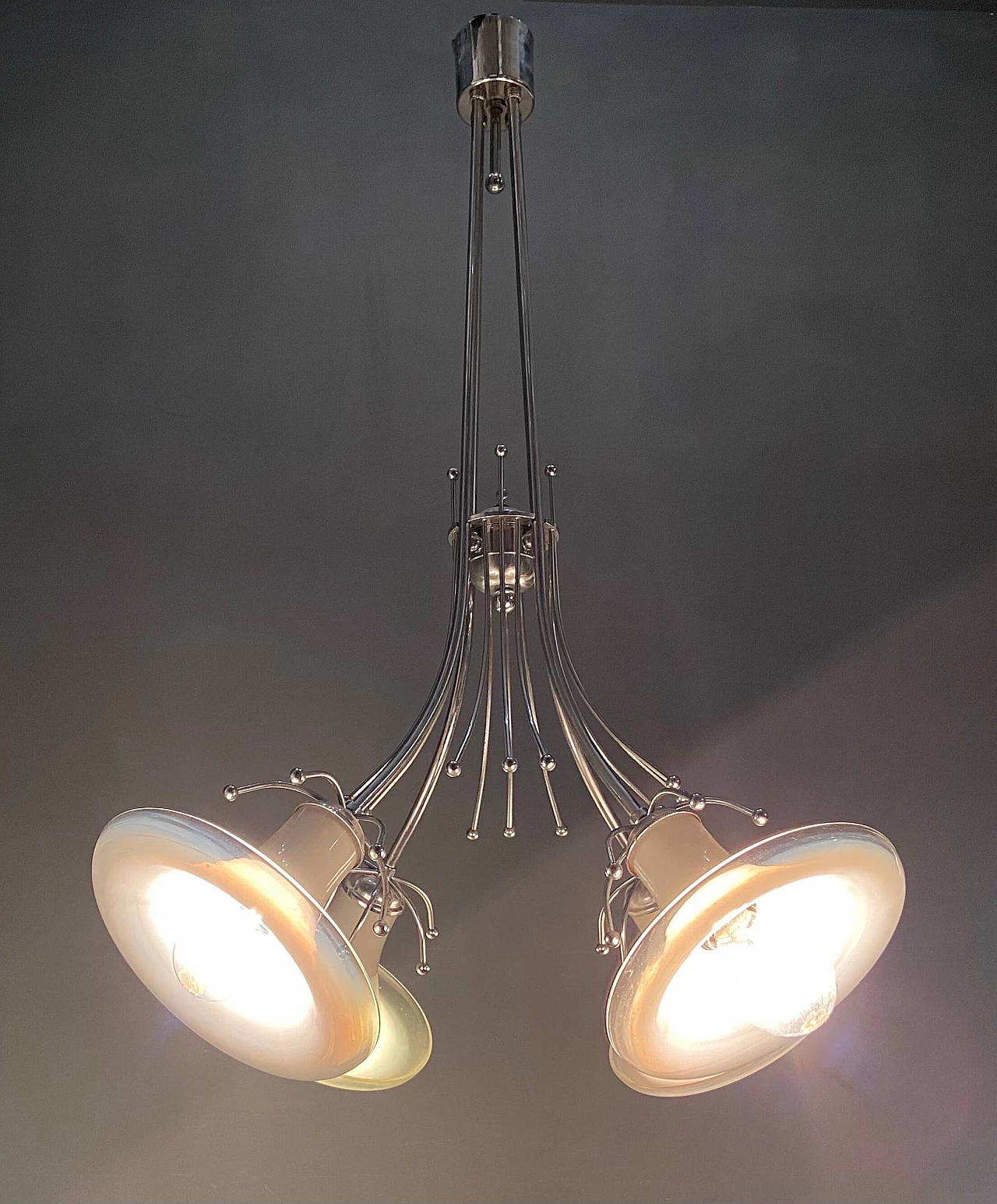 Midcentury  Gaetano Sciolari chandelier in Murano glass and chromed metal, 60s 1206344