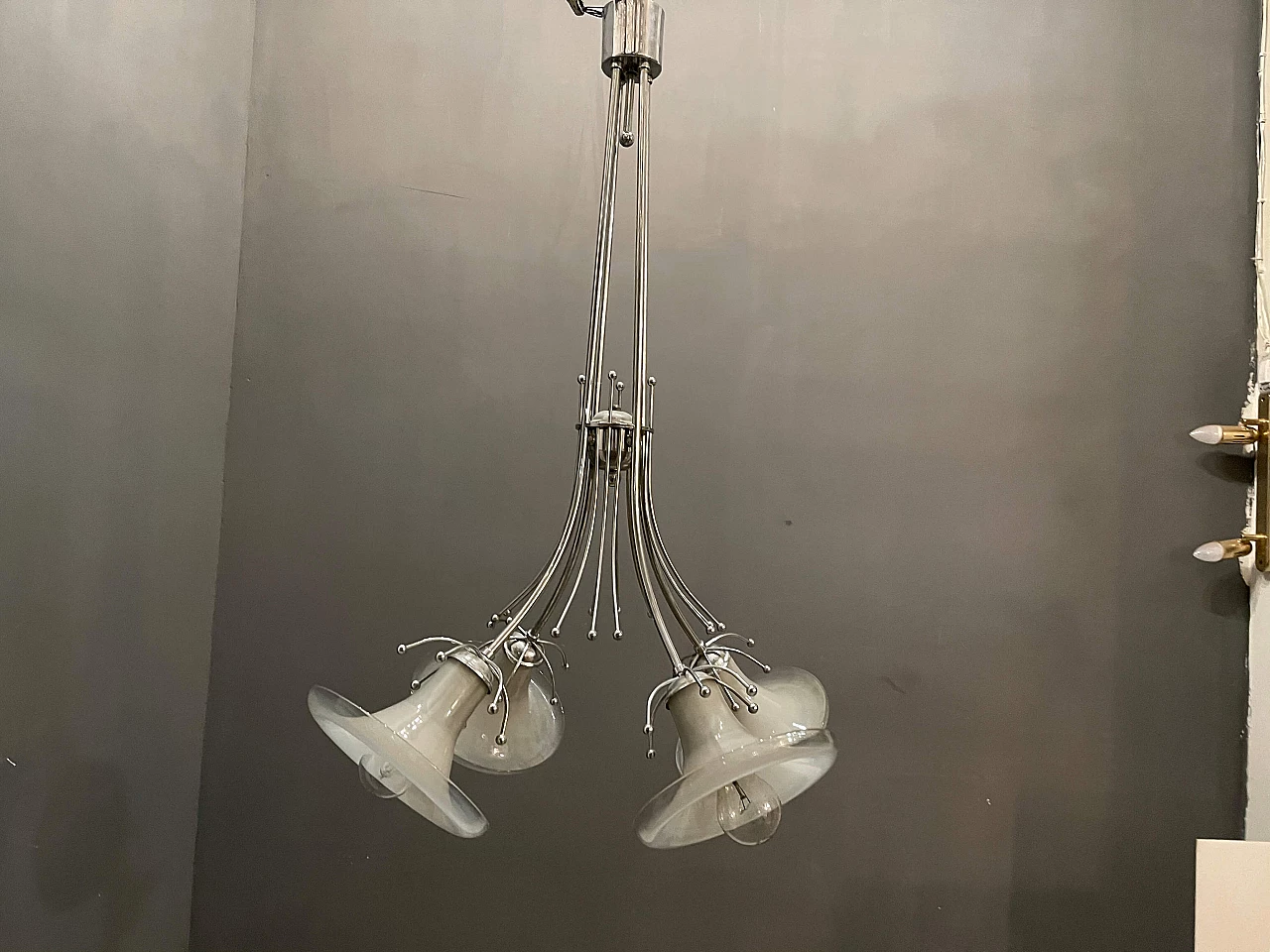 Lampadario di Gaetano Sciolari a 4 luci in vetro di Murano, anni '60 1206345