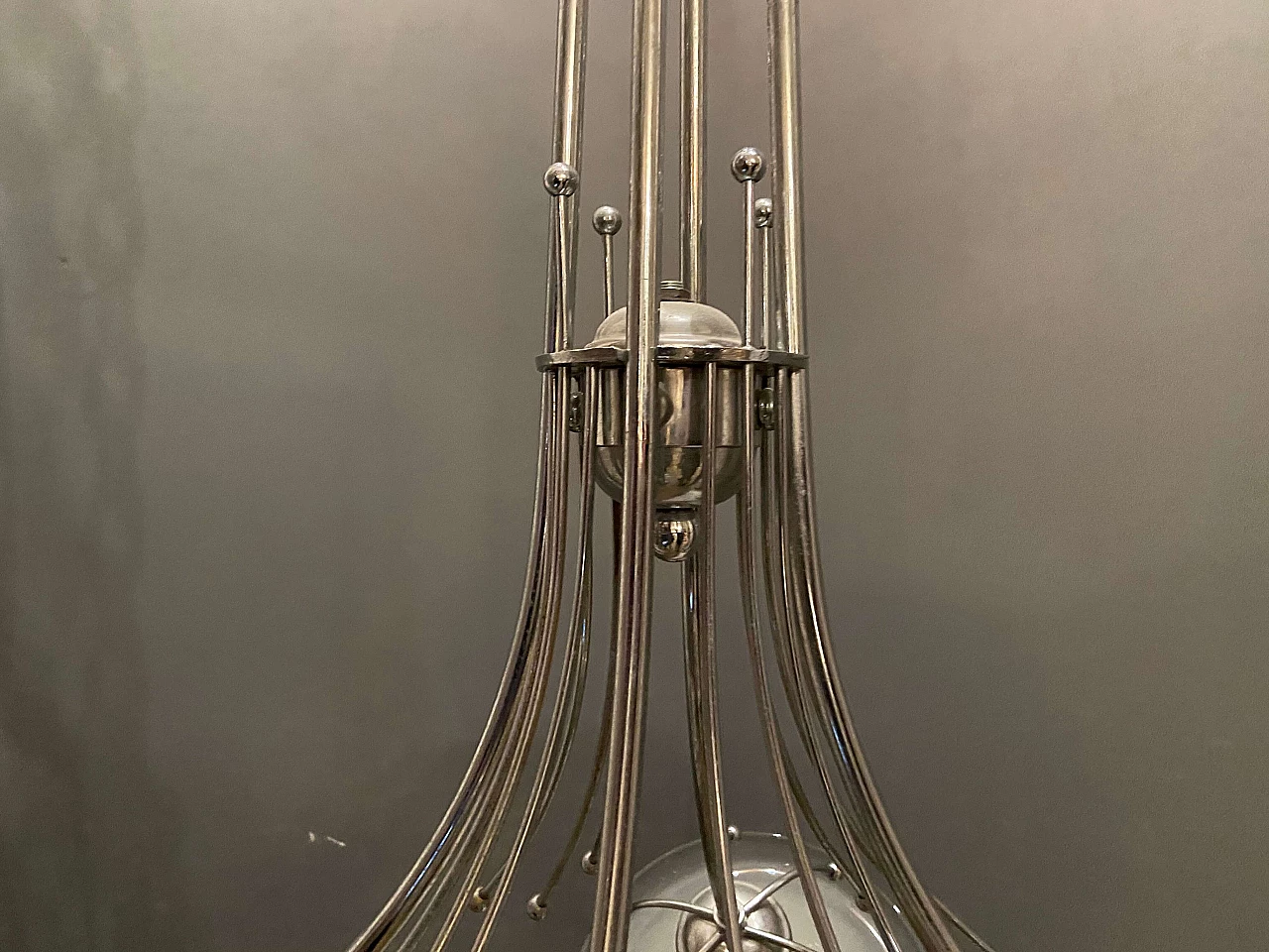 Midcentury  Gaetano Sciolari chandelier in Murano glass and chromed metal, 60s 1206346