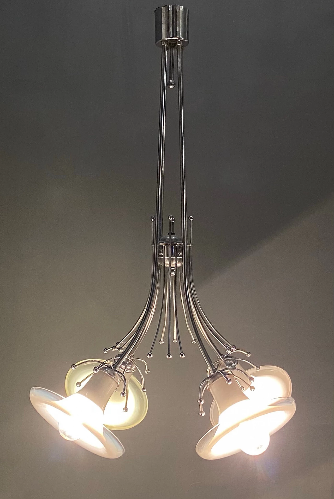 Midcentury  Gaetano Sciolari chandelier in Murano glass and chromed metal, 60s 1206347