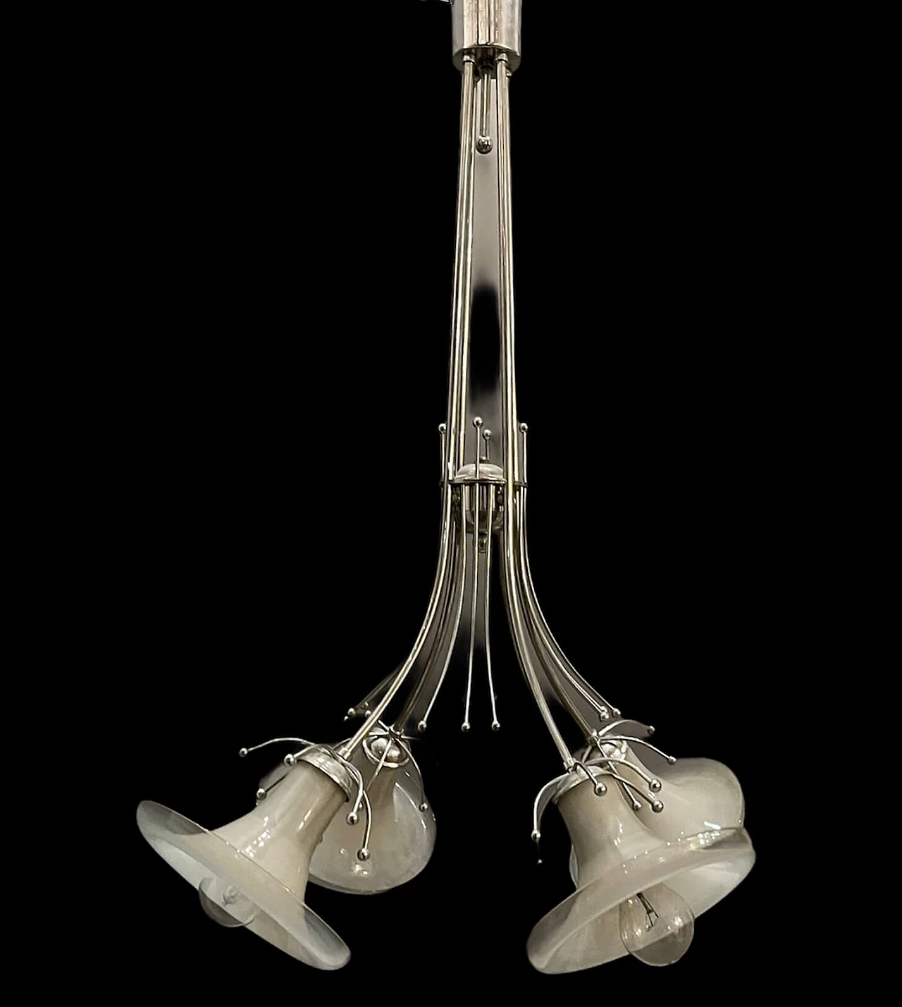 Midcentury  Gaetano Sciolari chandelier in Murano glass and chromed metal, 60s 1206348