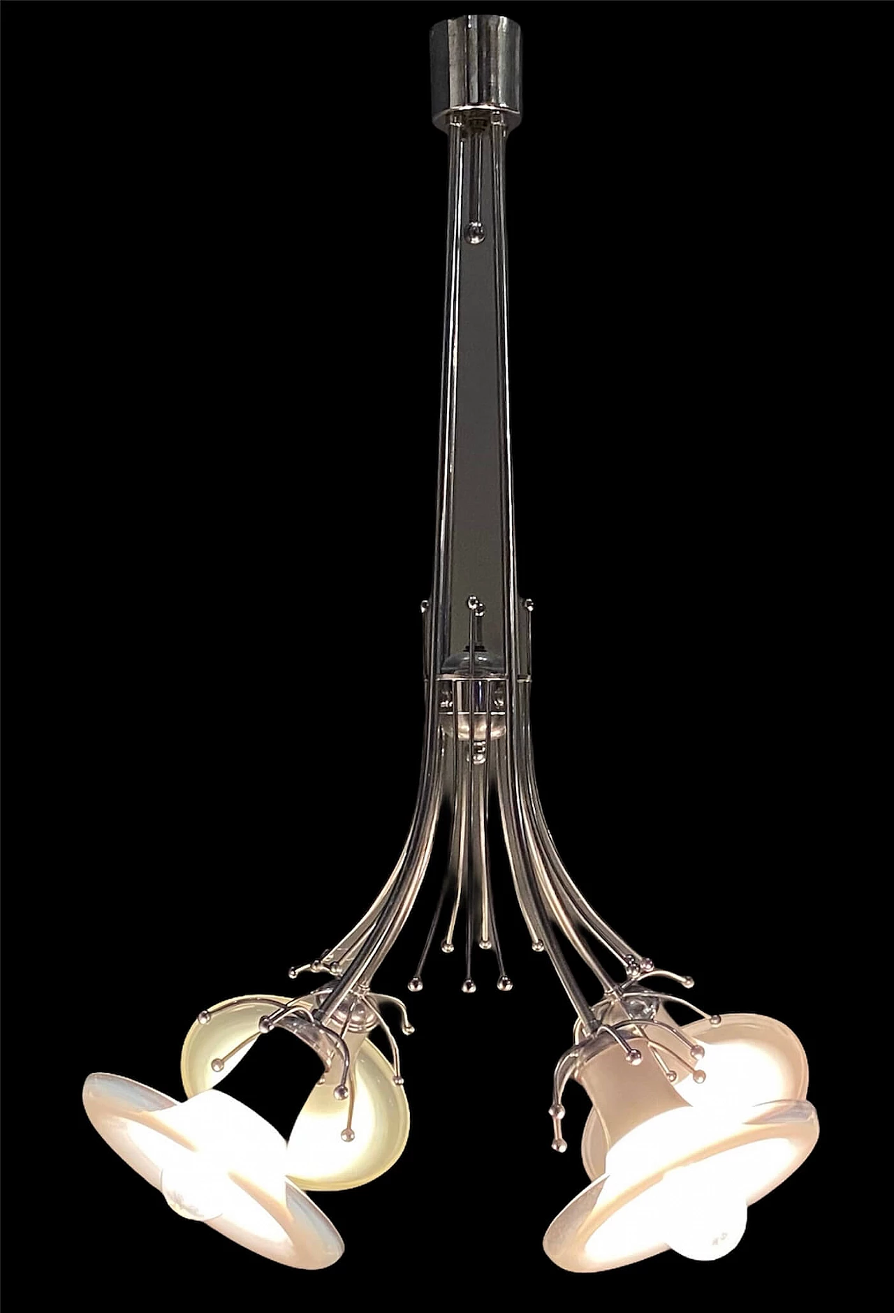Midcentury  Gaetano Sciolari chandelier in Murano glass and chromed metal, 60s 1206349