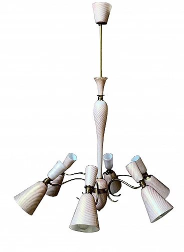 Lampadario in vetro di Murano e ottone di Barovier, anni '50