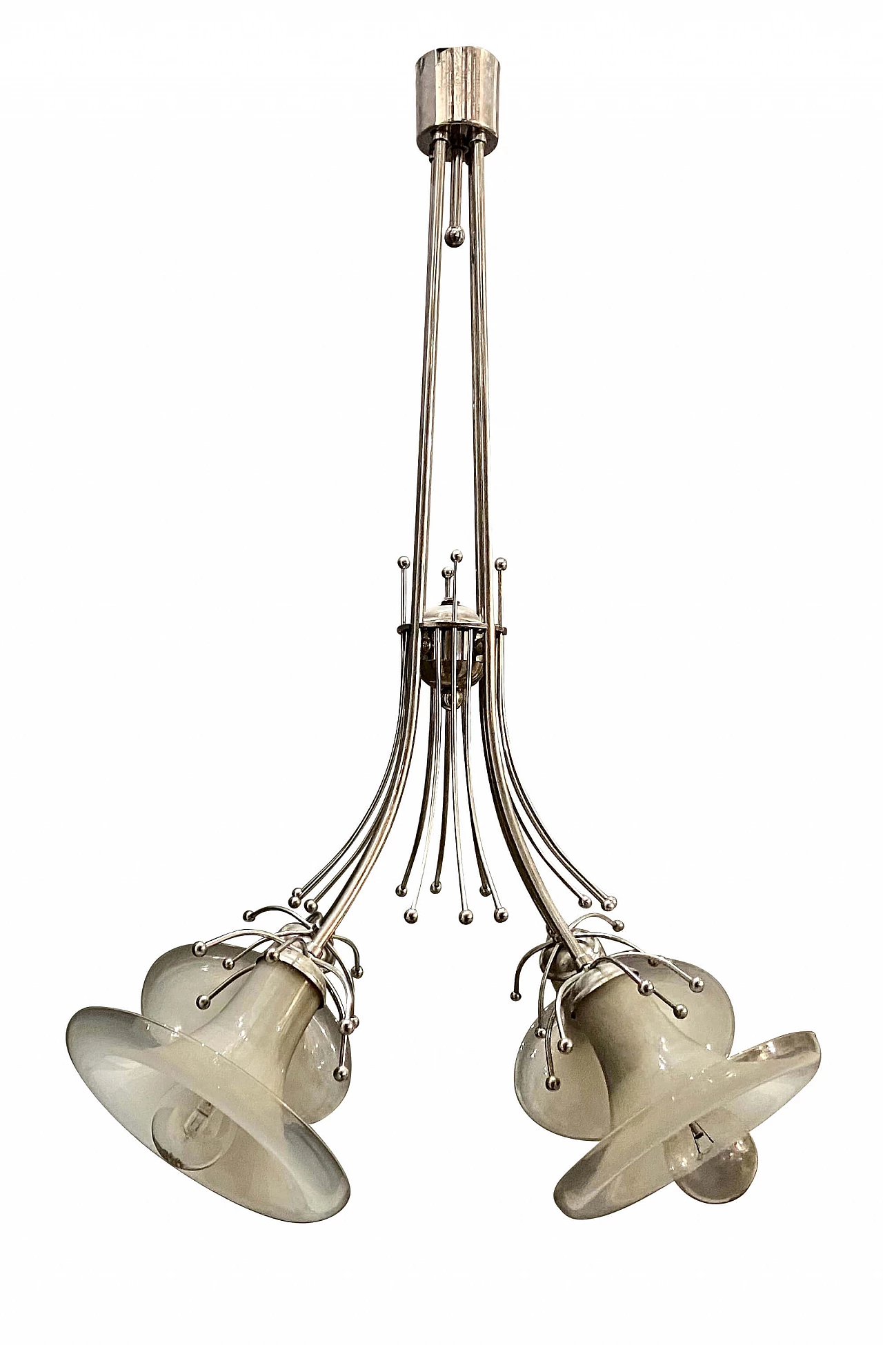 Midcentury  Gaetano Sciolari chandelier in Murano glass and chromed metal, 60s 1206549