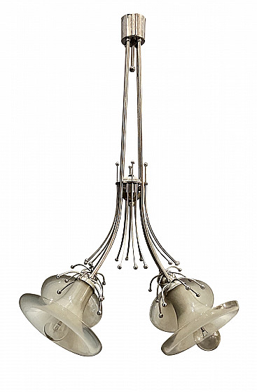 Midcentury  Gaetano Sciolari chandelier in Murano glass and chromed metal, 60s