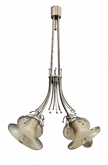 Midcentury  Gaetano Sciolari chandelier in Murano glass and chromed metal, 60s