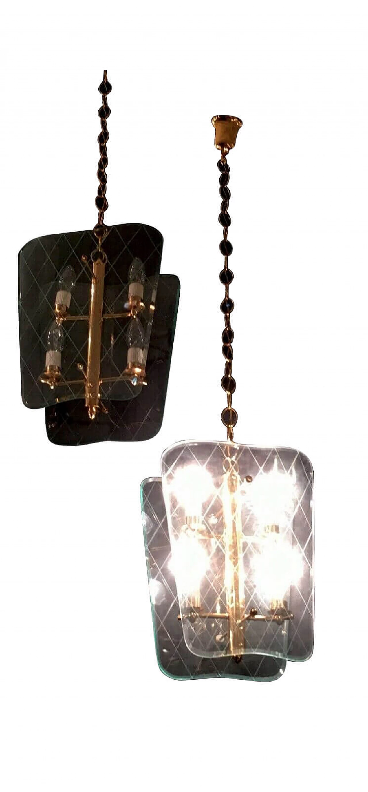 Coppia di lampadari in vetro di Fontana Arte, anni '50 1206552